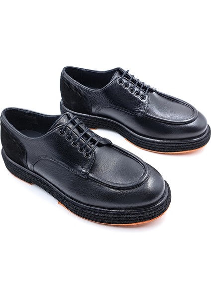 M22328 Hakiki Deri Erkek Bağcıklı Siyah Klasik Loafer Ayakkabı