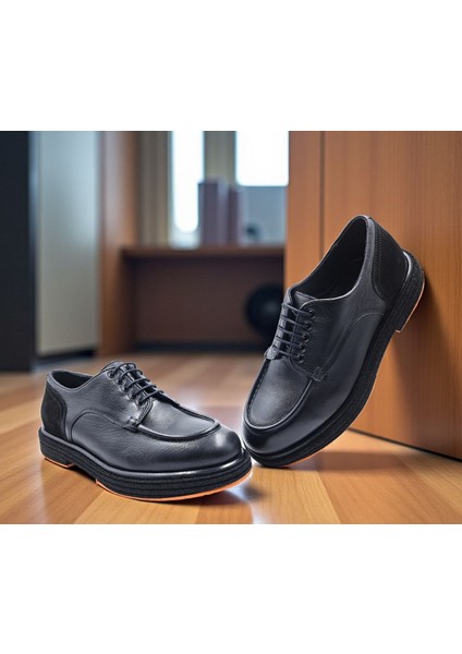 M22328 Hakiki Deri Erkek Bağcıklı Siyah Klasik Loafer Ayakkabı