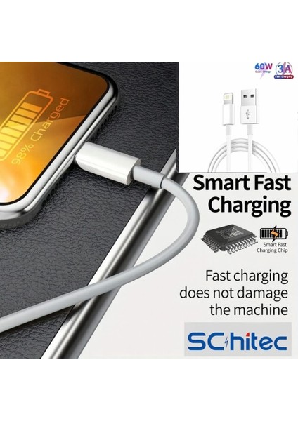 3A 60W Usba To Lightning Hızlı Data ve Şarj Kablosu 1 Metre Beyaz WDF01 fırsatları