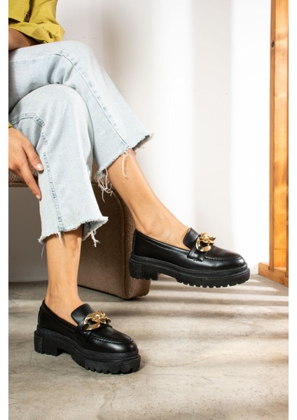 Günlük Kadın Loafer Klasik Kalın Tabanlı Zincirli Oval Burunlu Makosen Ayakkabı 400-420-430-440 fiyatları
