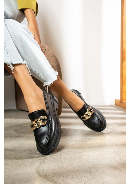 Günlük Kadın Loafer Klasik Kalın Tabanlı Zincirli Oval Burunlu Makosen Ayakkabı 400-420-430-440 modelleri