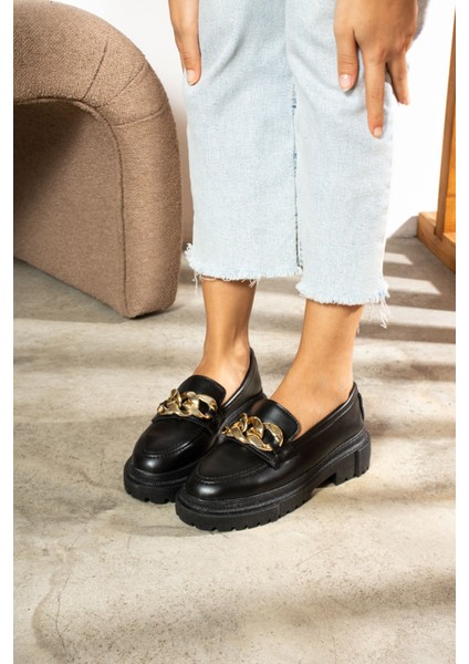 Günlük Kadın Loafer Klasik Kalın Tabanlı Zincirli Oval Burunlu Makosen Ayakkabı 400-420-430-440 fırsatları