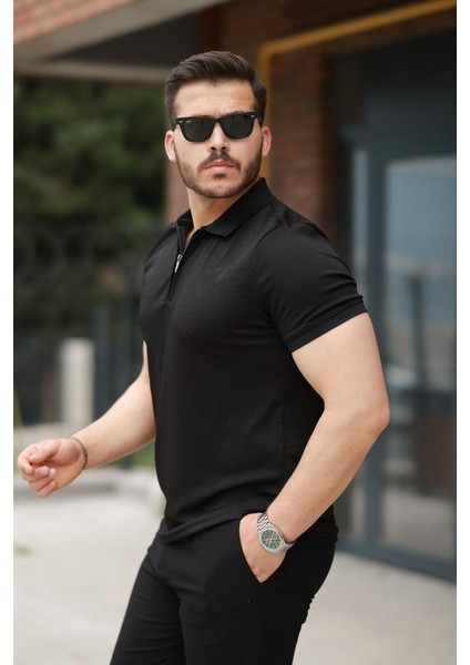 Erkek Fermuarlı Yaka Kısa Kollu Tişört fiyatları