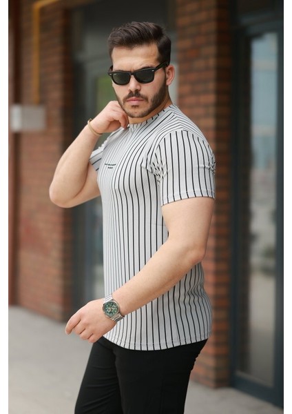 Erkek Dikey Çizgili Ottoman Kumaş Kısa Kollu Tişört fiyatları