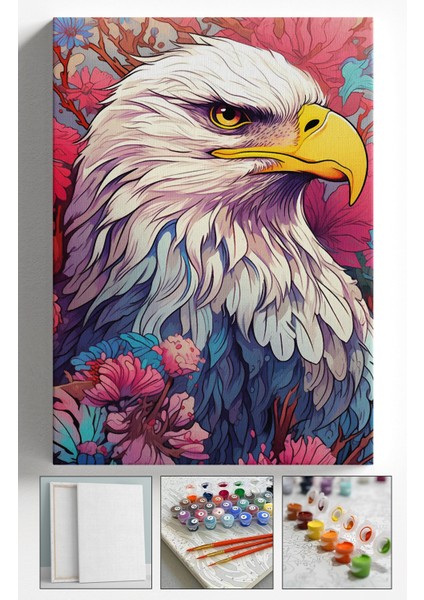 Sayılarla Boyama Çerçeveli Hobi Seti Numaralı Tuval Fırça Boya Dahil Kasnaklı 40X50 cm Renklikartal