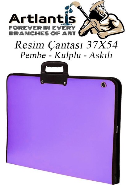 Lila Resim Çantası Fermuarlı Kulplu 37X54 cm 1 Adet Teknik Resim Dosya Çantası 35X50 cm Askılı Proje Çantası Okul Sınıf