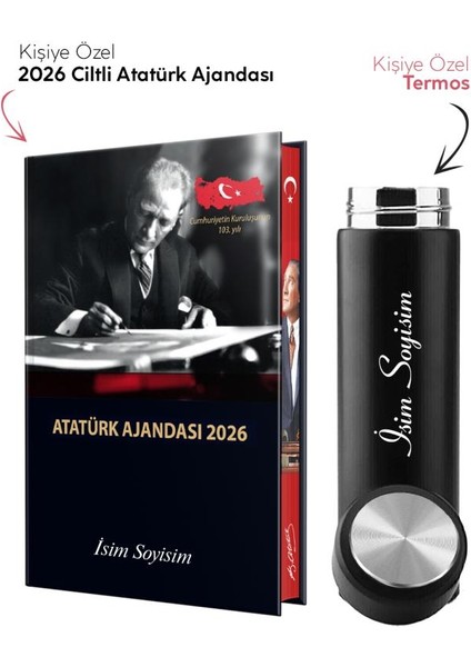 Kişiye Özel 2026 Atatürk Ciltli Ajanda ve Termos