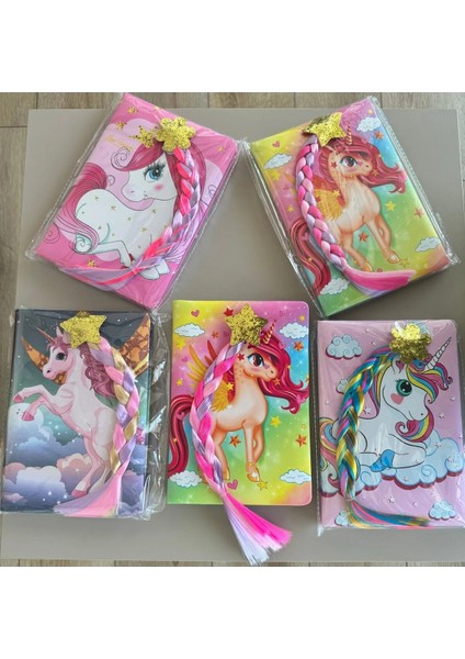 Renkli Saçlı Unicorn Defter-Kırtasiye Okul Defteri-Ilkokul Defteri-Karakterli Defter-Örügü Saçlı Not Defteri Pembe