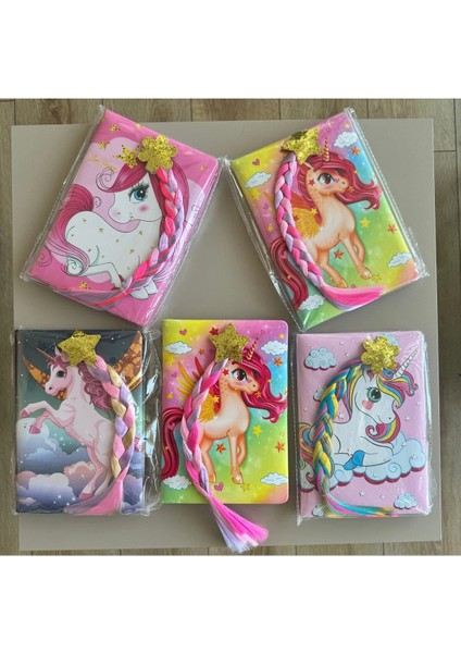 Renkli Saçlı Unicorn Defter-Kırtasiye Okul Defteri-Ilkokul Defteri-Karakterli Defter-Örügü Saçlı Not Defteri Pembe modelleri