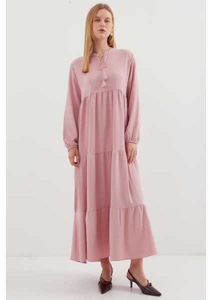 Kadın BDART Fiyonk Bağcıklı Maxi Elbise Pink