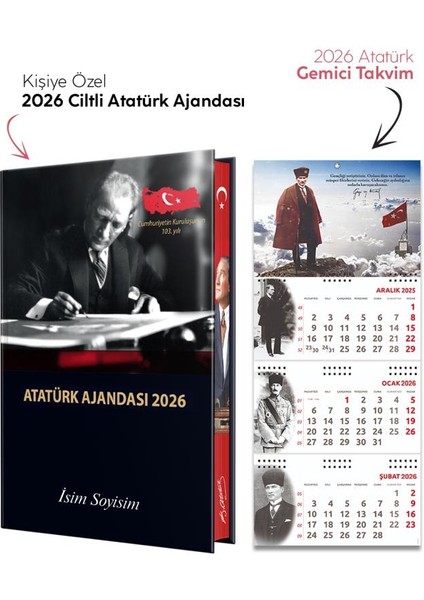 Kişiye Özel 2026 Atatürk Ciltli Ajanda ve Atatürk Gemici Takvim - Sakarya