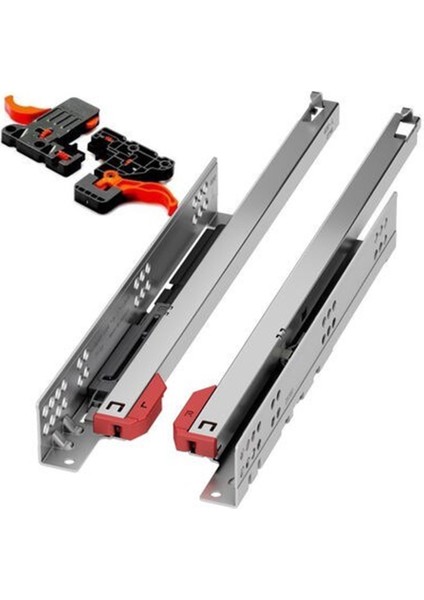 Ultimade 40 cm Tek Açılım Frenli Ray Çekmece Rayı Mandal Dahil (1 Takım)