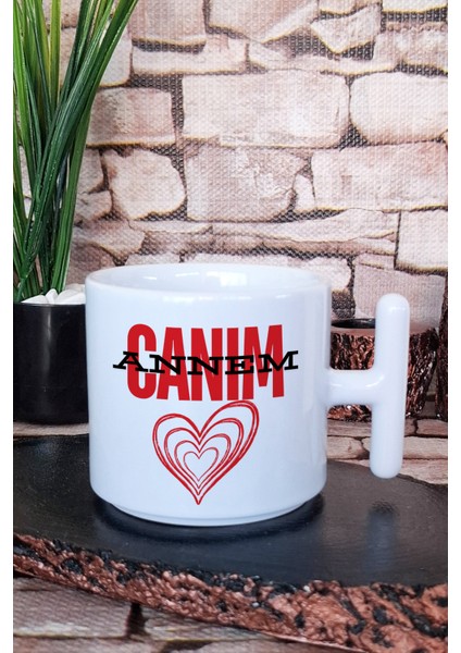 Canım Annem Baskılıt Kulplu Latte Fincanı Kupa Bardak