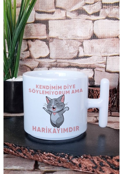 Kendimim Diye Söylemiyorum Ama Harikayımdır Eğlenceli Baskılı T Kulplu Latte Fincanı Kupa Bardak