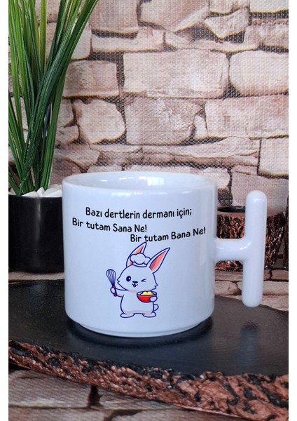 Sana Ne Bana Ne-Tavşan Baskılı Eğlenceli Hediyelik T Kulplu Latte Fincanı Kupa Bardak