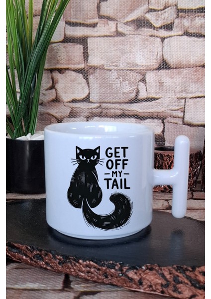 Kedi Komik Retro Esprili Kedisever Hediyelik Baskılı T Kulplu Latte Fincanı Kupa Bardak