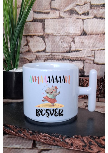 Aman Boşver Renkli Yazı Baskılı Eğlenceli Hediyelik T Kulplu Latte Fincanı Kupa Bardak