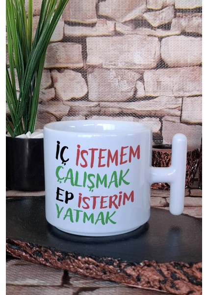 Iç Istemem Çalışmak Ep Isterim Yatmak Sevimli Kedi Baskılı Komik T Kulplu Latte Fincanı Kupa Bardak