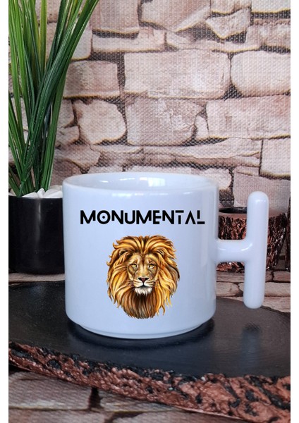 Monumental Aslan Baskılı T Kulplu Latte Fincanı Kupa Bardak