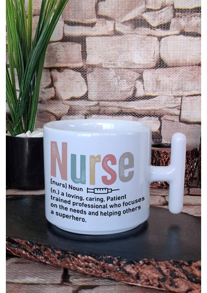 Nurse Noun Sözlük Hemşire Hediyelik Baskılı T Kulplu Latte Fincanı Kupa Bardak