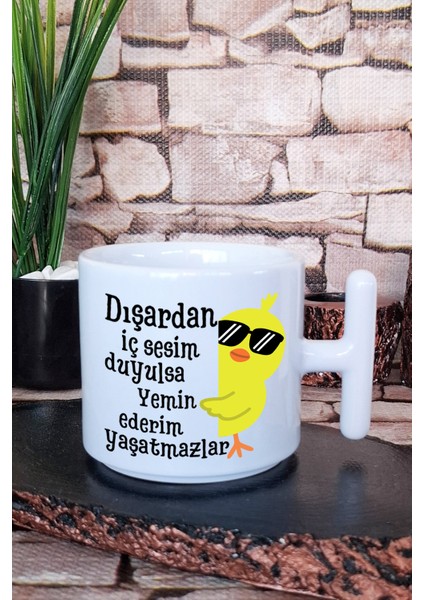 Iç Sesimi Duysalar Yaşatmazlar-Civciv Baskılı Komik Hediyelik T Kulplu Latte Fincanı Kupa Bardak