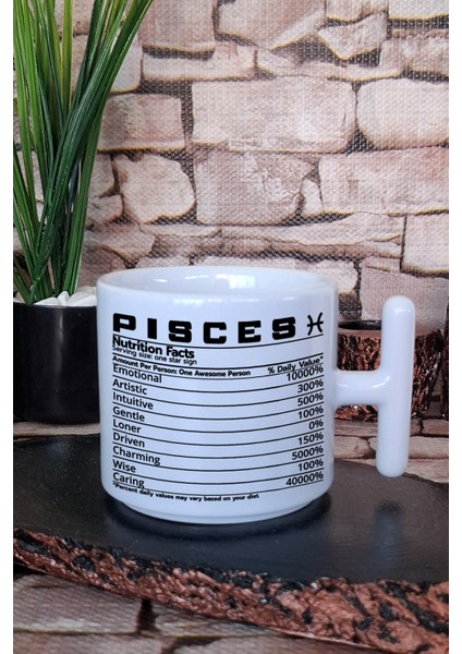 Balık Burcu Pisces Nutrition Facts Mizahi Hediyelik Baskılı T Kulplu Latte Fincanı Kupa Bardak