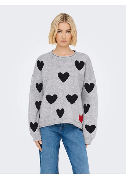 15366517 0 Yaka Kadin Triko - Gri Siyah