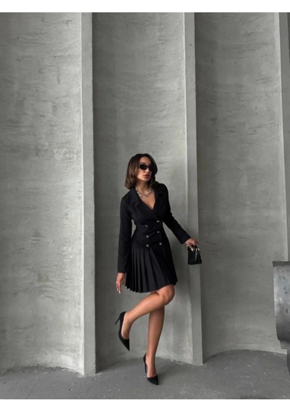 Altı Piliseli Uzun Kollu Ceket Elbise Siyah fiyatları