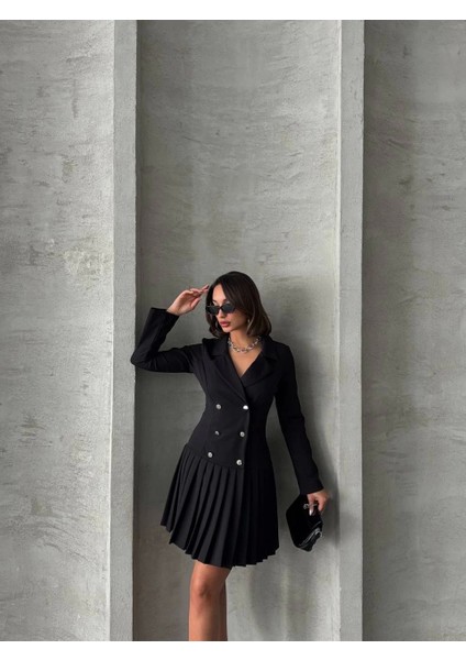 Altı Piliseli Uzun Kollu Ceket Elbise Siyah modelleri