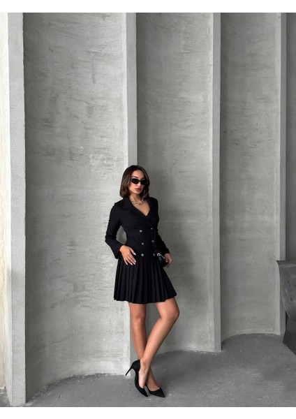 Altı Piliseli Uzun Kollu Ceket Elbise Siyah fırsatları