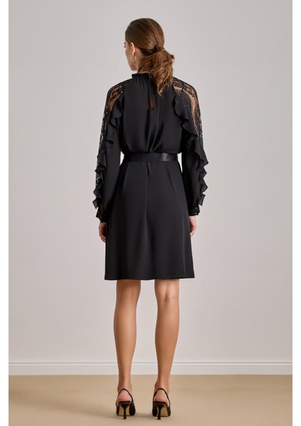 Dökümlü Siyah Krep Elbise fiyatları