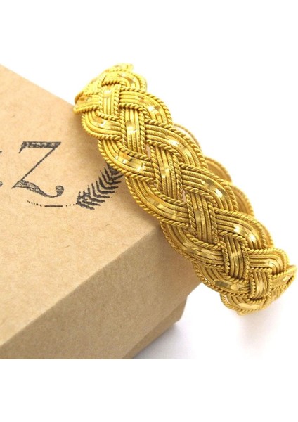 Altın Kaplama Kalın Işıltılı Örgü Bilezik BLZ-3093 fırsatları