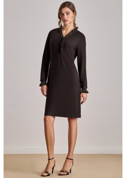 Diz Boy Kahverengi Örme Elbise