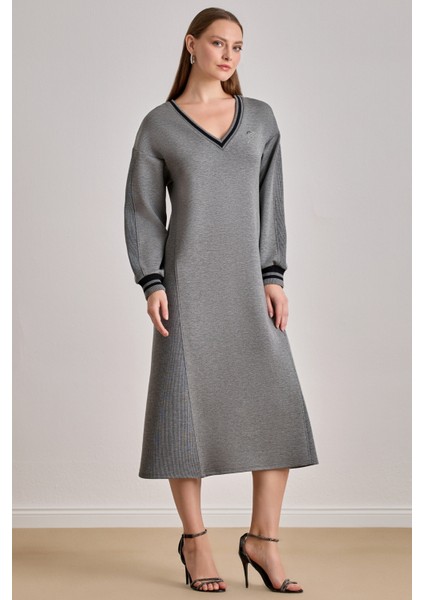 Bilekte Boy Gri Örme Elbise