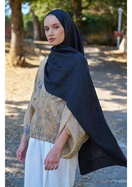 Welness Logo Desen Şal 01103025-SIYAH