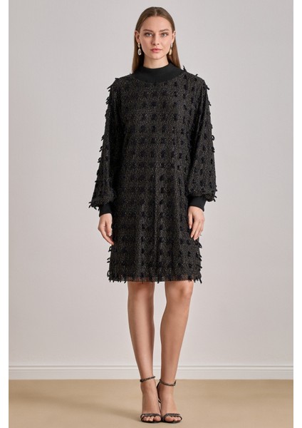 Diz Boy Siyah Dantel Elbise