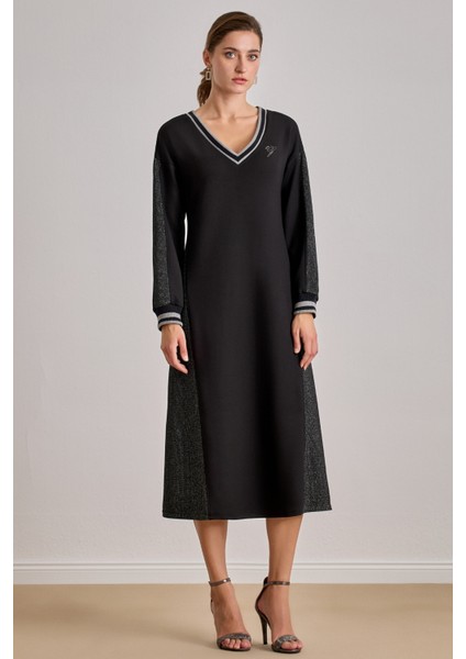 Bilekte Boy Siyah Örme Elbise