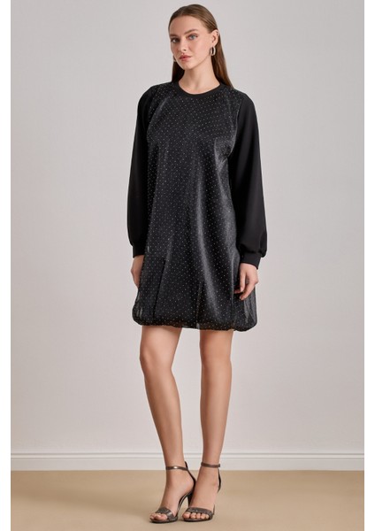 Diz Boy Siyah Tül Elbise