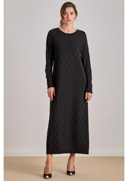 Uzun Siyah Triko Elbise