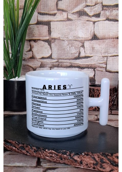 Koç Burcu Aries Nutrition Facts Esprili Hediyelik Baskılı T Kulplu Latte Fincanı Kupa Bardak