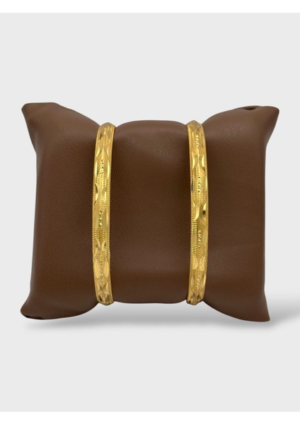 Çelik 22 Ayar Altın Kaplama Desenli Kalın Ajda Bilezik - 2 Adet fiyatları