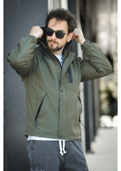 Barky Suya Dayanaklı Fermuar Detaylı Astarlı Erkek Kapüşonlu Mevsimlik Mont Yağmurluk