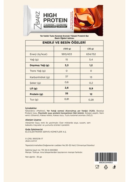Yüksek Protein Bar Yer Fıstık & Tuzlu Karamel 35G (8 Adet) modelleri