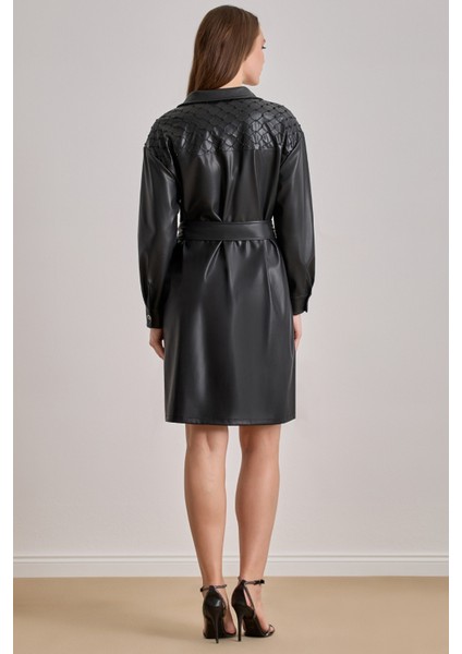 Diz Üstü Siyah Deri Elbise fiyatları