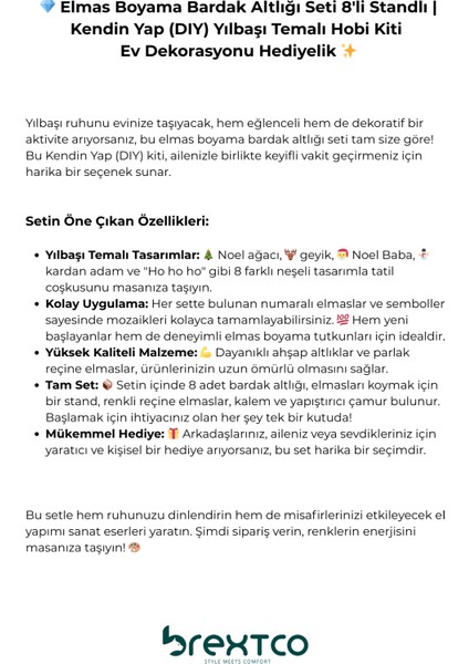 Elmas Boyama Bardak Altlığı Seti 8'li Standlı | Kendin Yap (Dıy) Yılbaşı Temalı Hobi Kiti-Hediyelik indirimleri
