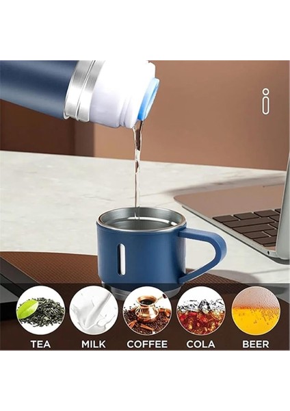 Kişiselleştirilebilir 3 Bardaklı Çelik Termos 05 Lt Mavi fiyatları