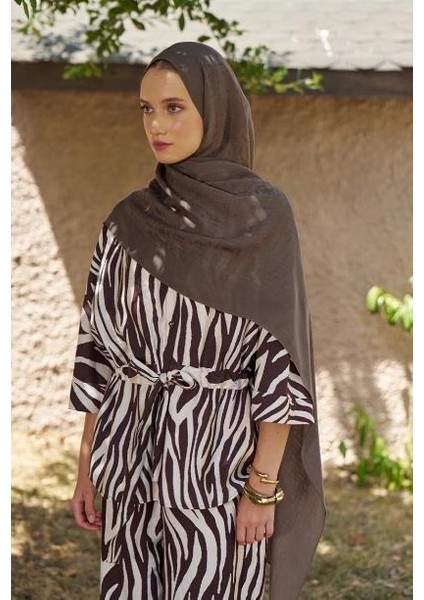 Welness Logo Desen Şal 01103025-KAHVE