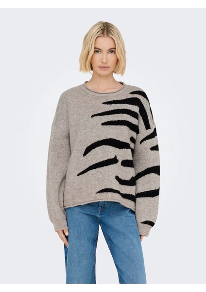 15366517 0 Yaka Kadin Triko - Kahve Siyah