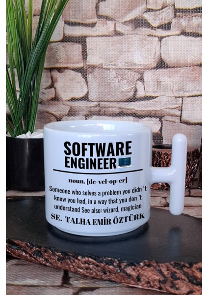 Yazılımcı Mühendis Software Developer Kişiselleştirilebilir T Kulplu Latte Fincanı Kupa Bardak