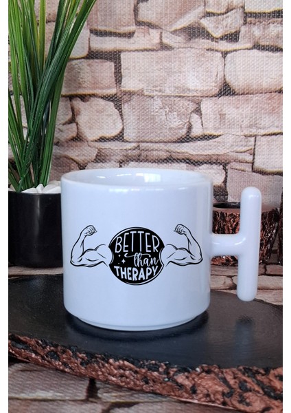Better Than Therapy Yazılı Gym Spor Fitness Hediyelik Baskılı T Kulplu Latte Fincanı Kupa Bardak